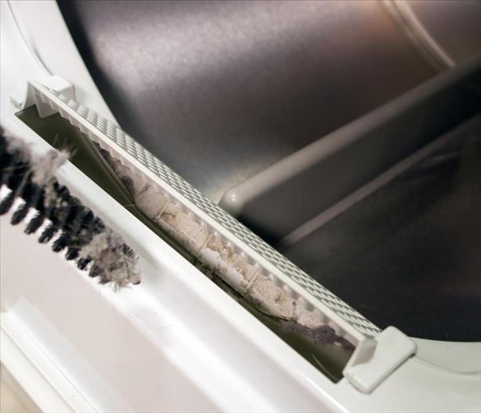 using a bristle brush to clean the lint trap on a clothes dryer.